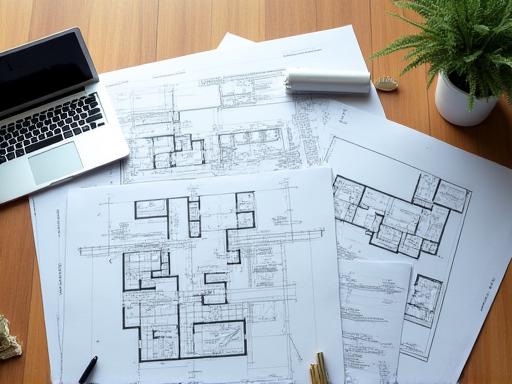 Architectural blueprints spread out on a table