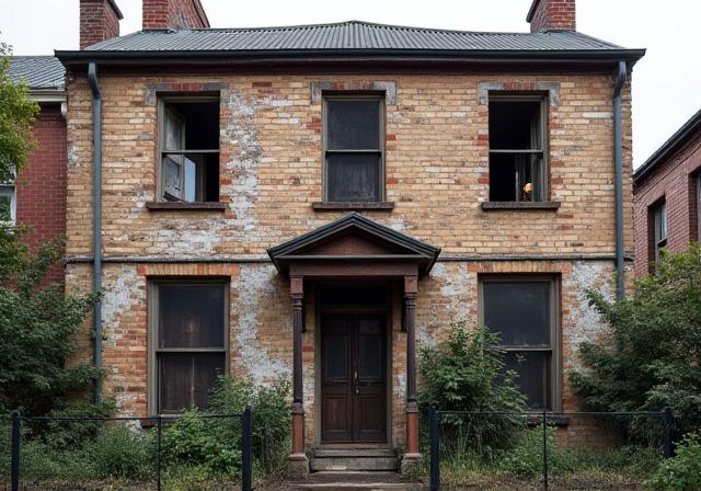 Dilapidated facade of a Surry Hills terrace before restoration