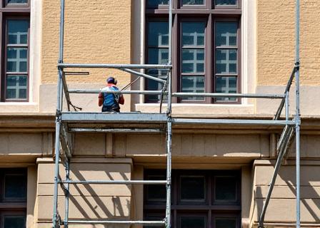 Detailed restoration work on a historic building facade